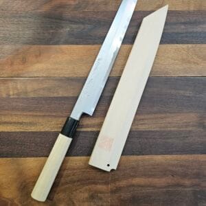 Yamawaki - Coltello Yanagi-Kiritsuke lama 270mm in acciaio Damasco Ao-Suminagashi