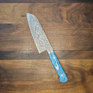 Itou - Coltello Santoku lama 150 mm Acciaio Damasco san-mai R2 e Turchese - fatto a mano in Giappone